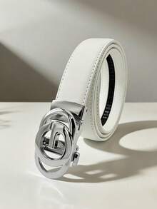1pc Men's White Automatic Buckle Belt, Fashion Business Casual Belt, Wedding & Formal Wear Belt, Gift For Husband And Father - Multicolor - View 15