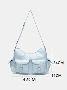 Bolso de hombro tipo hobo de moda retro estilo Y2K de piel sintética con múltiples bolsillos, perfecto para ir al trabajo y atuendos diarios - Celeste - Ver 4