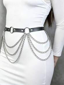 1pc Plus Size Women's Sexy Black Waist Chain, Gothic Style Corset Belt With Rivets And Tassels, Suitable For Daily Commute, Music Festivals, Halloween Parties And Celebrations - Black - View 1