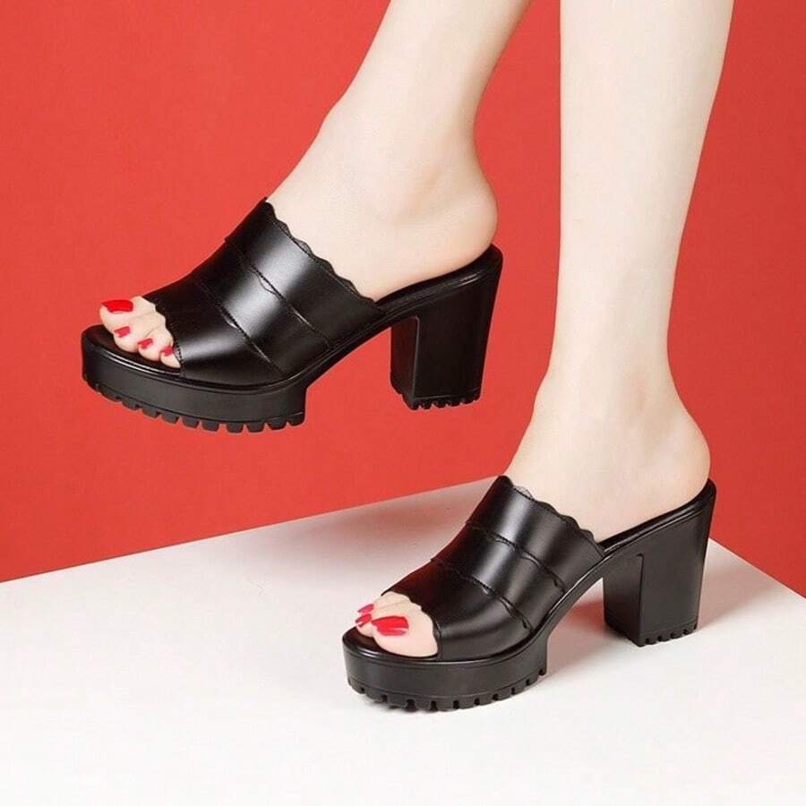 Summer New Thick Heel Sandals Open Toe Fashion High Heel Platform Comfortable Plus Size Women Shoes - Black - View 1