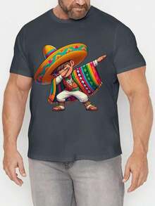 Camiseta casual para hombre con un diseño vibrante de un niño mexicano - estampado "Viva México", mangas cortas, cuello redondo, material ligero y elástico, adecuada para primavera y verano, perfecta para un estilo casual de verano. |   Camiseta con estampado llamativo |   Estilo cómodo, talla mediana a grande - Negro - Ver 7