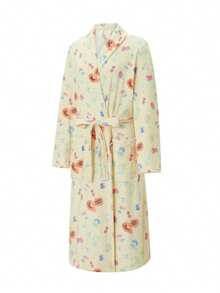 Women Dressing Gown Flannel Robe Floral Print Shawl Collar Bathrobe For Hotel Spa Party Kimono Robe With Belt - Yellow - View 6