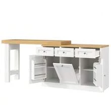 Extendable Bar Table With Storage, Folding Dining Table With Drawer And Snack Shelf, Sliding Bin Holder (Bin Not Included), Space-Saving Design Ideal For Small Apartments And Kitchens, White - White - View 9
