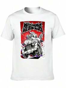 Gachiakuta Motorcycle Casual T-Shirt In Black And White, Crew Neck, Short Sleeve, Perfect Gift For Men, Clothing | Casual Style | Moisture-Wicking Fabric, Rapper Print T-Shirt - 180 G/M² Cotton, Unisex Casual Short-Sleeve T-Shirt For Men And Women, Comfortable For All Seasons, Machine Washable, Size KGKH - 白色 - 查看 8
