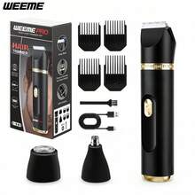 WEEME 3-In-1 Multifunction Body Hair Trimmer, Replaceable Head Electric Razor With Nose Hair Trimmer & Facial Trimmer, Body And Facial Grooming For Men And Women, IPX7 Waterproof Wet/Dry Shaver, LED Display, USB Rechargeable - Black - View 1