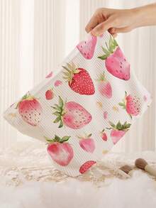1pc Portable Strawberry Pattern Double-Sided Printed Zipper Cosmetic Bag, Multifunctional Travel Toiletry Organizer - Multicolor - View 5