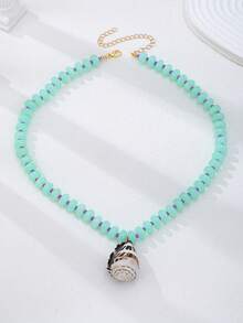 1pc Tropical Layered Resin Bead Necklace For Women, Colorful Beaded Necklace With Conch Shell Pendant, Beach Vacation Wear - Multicolor - View 3