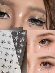 2/1 pieza Pegatinas de Estrella con Strass Plateado Metálico Brillante, Estilo Y2K Multiusos, Pegatinas de Estrella con Strass para Decoración Facial en Festivales de Música y Carnaval (Autoadhesivas) - Multicolor - Ver 3