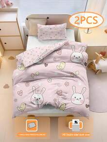 1/2 piezas Juego de ropa de cama infantil con estampado de conejo rosa, hecho de 100% poliéster, adecuado para niños y adolescentes, para todas las estaciones, con cremallera - Multicolor - Ver 12