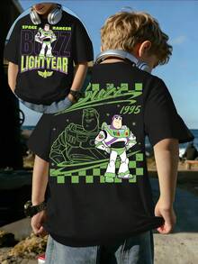 Buzz Lightyear Space Ranger, A Fresh And Stylish Round-Neck Disney Boy's T-Shirt, Is Specially Designed For Boys And Made Of 100% Pure Cotton. It Is The Ideal Choice For Daily Wear, Vacation Leisure, Outdoor Exploration, Campus Life, And Shopping Trips. It Is A Must-Have Item For Summer And Also An Excellent Gift Option. - 黑色 - 查看 1