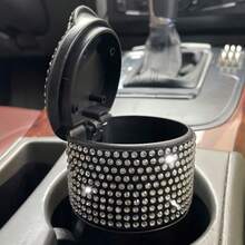 Sparkling Diamond Car Ashtray, Glamorous Shiny Crystal Car Ashtray With Lid - Portable Office And Home Car Ashtray - Durable ABS Material, Decorated With Shiny Rhinestones, Creative And Fashionable Design For Women - Vehicle-mounted Trash Cans - View 10