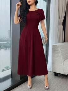 Vestido de verano de unicolor con decoración de moño y cintura ceñida para mujer - Rosa Pálido - Ver 11