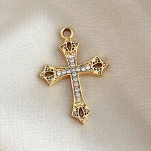 Set de 10 piezas de dijes con cruz de cristal rhinestone para hacer joyas DIY como aretes, collares y pulseras - Dorado - Ver 9