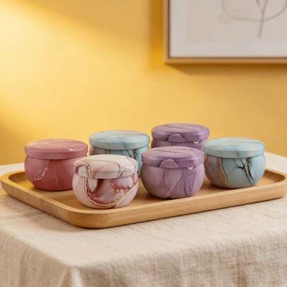 6 Sets/44 Pieces Printed Candle Jar Set With Lids, DIY Candle Making Kit Suitable For Beginners, Home Decor Handmade Craft Gift
