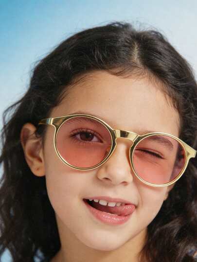 1 Pasang Kacamata Fashion Bingkai Bulat untuk Anak-Anak, Minimalis, Cocok untuk Anak Laki-Laki & Perempuan, Pesta, Liburan, Perjalanan, Dekorasi, Aksesori Sehari-hari, Properti Fotografi
