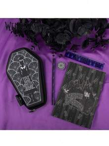 MGM Set Alat Tulis Resmi Wednesday Addams Nevermore Academy Crypt, Termasuk Kotak Pensil, Buku Catatan, Penggaris, Pensil, dan Penghapus, Desain Gaya Gotik Gelap, Cocok untuk Pembelajaran Siswa dan Koleksi Penggemar, Hadiah Ideal untuk Kembali ke Sekolah dan Penggunaan Sehari-hari - A - View 1