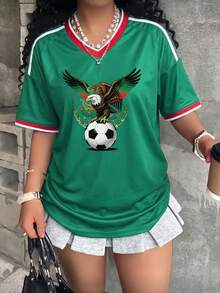 Women's Loose-Fitting T-Shirt, Printed With The Colors Of The Mexican National  And Flag, Perfect For Supporting The National Team. Comfortably Soft For Everyday Wear. 100% Cotton, 220 Gsm. Fashionable Everyday Essentials And Holiday Gifts, Unisex. - 軍綠色 - 查看 4