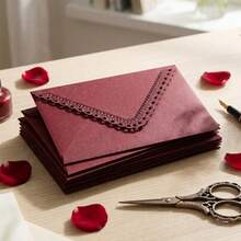 10pcs Red Lace Envelopes, 2026 Latest Ins Healing Style Horizontal Rectangle, Delicate Lace Cutout V-Shaped Floral Edge, Wavy Embossed, Suitable For Wedding Invitations, Valentine's Day Love Letters, Daily Handwritten Notes, Holiday Cards - View 2