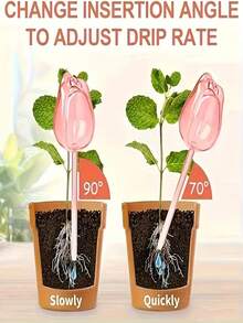 6 piezas Sistema de riego automático, adecuado para plantas en maceta, plantas de interior, regadera de plástico con forma de tulipán, riego por goteo de auto-riego para plantas de interior, herramientas de jardinería - Multicolor - Ver 2
