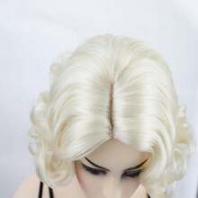 Women's Short Platinum Blonde Wavy Curly Wig, Synthetic Fiber Vintage Hairpiece, Suitable For Halloween Party, Cosplay, Costume Wear, Includes 1 Wig Cap - Gold - View 9