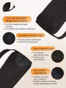 DOORES Invisible Ponytail Hair Extensions, Easy To Install, 100% Human Hair, Straight 14-22 Inch, 75-90g, High Quality Remy Hair, With Clips, Natural Look, Soft Touch - S1B - View 3