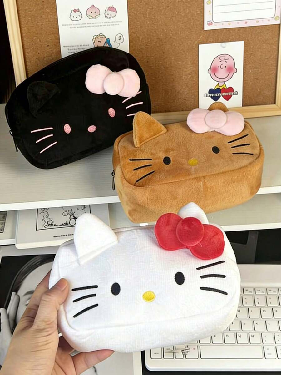 SANRIO 可愛 Hello Kitty 絨毛筆袋，可愛貓咪化妝包 - 毛絨款 - 查看 1