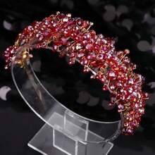 Yqq Octwine Vintage Gold And Green Bridal Headband, Handmade With Rhinestones, Red Hair Accessory, Width: 4.8 Cm - 紅色的 - 查看 6