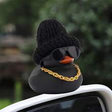 1pc Black Duck Statue With Hat, Glasses And Necklace, Suitable For Car Dashboard, Motorcycle Interior, Holiday Celebration And Gift, Rubber Duck Decor - A - View 6