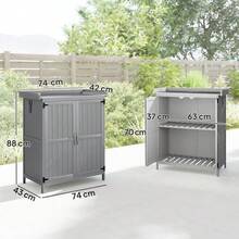 Casetta da giardino, armadietto portautensili da esterno, con piano di lavoro, in legno e acciaio inox, doppia , grigio - grigio - Visualizzare 9