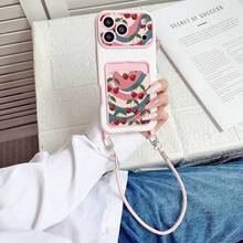 Vintage Asymmetrical Texture Cherry Print Card Holder Lanyard Shockproof Protective Phone Case, Compatible With IPhone 11/12/13/14/15/16/17 Series Pro/Pro Max - Mixed Colors 1 - View 6