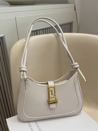 Bolsa Baguette Minimalista e Chique para Usar de Baixo, com Alça de Ombro e Fivela Geométrica de Metal, Bolsa Versátil para o Dia a Dia, Uso Casual, Presente, Acessório de Luxo