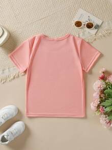 Girls' Short Sleeve T-Shirt, Summer Fashion, With "JUST A GIRL WHO LOVES K-POP" Cartoon Print For Over-Ear Headphones, Casual Top That Matches Everything, NY-DX7544 - 灰色 - 查看 2