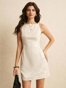 fsfvgsPoéselle Vestido corto elegante de jacquard blanco para mujer, adecuado para la oficina, el transporte y el uso al aire libresbfb s TEGT - Blanco 2 - Ver 5