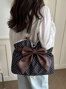 2026 New Retro Polka Dot Large Capacity Fashion Bow Tie Versatile Commuter Chic Shoulder Bag - Black - View 6