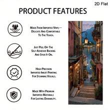 1/2pcs Modern European Village Door Sticker - Self-Adhesive Removable PVC Film, Italian Style Balcony And Cobblestone Path Design, Peelable Privacy Decal For Front Door, Rental, Home Decor - Easy Application And Residue-Free Removal, Charming Seaside Night View, 2D Flat Rectangular Door Wall Mural Suitable For Office Or Living Room, Mediterranean Style Decorative Door Art - A - View 9