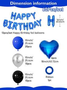 11/60/65件組 海軍藍黑色銀色生日氣球花環套裝－16吋藍色Happy Birthday鋁箔字母氣球、18吋藍色心形金屬膜氣球、10吋海軍藍黑色金屬乳膠氣球，適用於生日派對、拍照背景、週年紀念、房間裝飾 - 海軍藍&銀黑色 - 查看 9