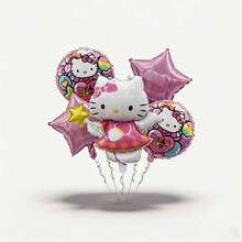 MINISO Hello Kitty Pink Princess Star Wand Theme Foil Balloon Bouquet Set Cute Character Star Shape Balloon Decoration Kit Party Scene Setup Photo Backdrop Decor Indoor Celebration Atmosphere Arrangement Event Styling Balloon Display - View 6