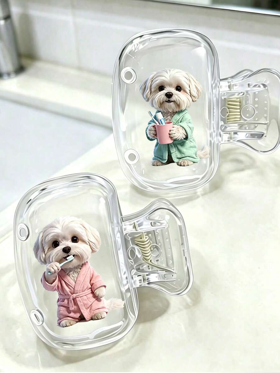 Set Kombinasi Portabel Sikat Gigi dan Tempat Sikat Gigi Motif Pasangan Anjing Marzis, Cocok untuk di Rumah dan Perjalanan, Kotak Penyimpanan Pelindung Sikat Gigi yang Lucu, Modis, dan Tahan Lama, Aksesori Perawatan Mulut Penting untuk Penyimpanan di Rumah dan Perjalanan, Hadiah Musim Kembali ke Sekolah