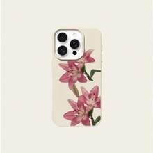 1pc TPU Material Elegant Pink Lily Flower Pattern Phone Case Suitable For IPhone 17 Pro Max/17/16 Pro Max/15/13/12/11, S20 FE/A15/S24/A55, Note 11/12/13 Pro, Full Coverage Anti-Drop Soft Protective Phone Cover - White - View 5