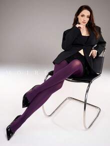 MOIRÉALLURE 1Pair Solid Color Suitable For Daily Life Basic Tights - Purple - View 5