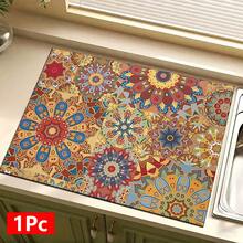 1pc Bohemian Pattern Printed Absorbent Dish Drying Mat, Espresso Machine Countertop Absorbent Mat, Sink Drain Mat, Soft Faucet Absorbent Mat, Sink Cup Mat, Home & Kitchen, Bathroom Accessories - Multicolor - View 15