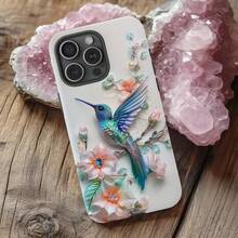 Envio em 24 horas da Alemanha. Capa para celular Apple 17 16e 15 com estampa floral de beija-flor, ideal para amantes de pássaros e com design de flores em tons pastel. 23 24 25 26 - textura fosca - Ver 7