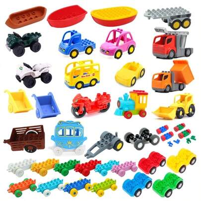 Modelo de coche para niños, juguetes de ensamblaje, bloques de construcción grandes, piezas de tráfico urbano, vehículo, remolque, chasis, barco, motocicleta, ladrillo Compatible