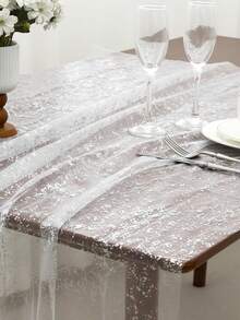 1pc Gold Foil Mesh Fabric, Wedding Party Tablecloth Decor, Handmade DIY Hair Accessory & Clothing Material - Silver - View 5