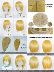 12 Inch Short Bob Wig, Straight Bangs, Heat-Resistant Synthetic Fiber Hair, Suitable For Women's Daily Natural Styling Parties, Summer Music Festivals, Y2K Style Role-Playing Costumes And Accessories, Halloween Gifts - Multicolor - View 6