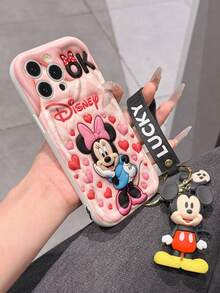 This Disney Mickey Mouse Lanyard Phone Case Is Fully Covered In TPU Material. It's Shockproof, Lightweight, And Compatible With IPhone17/16/11/13/15/15 Plus/15 Pro/15 Pro Max/12/14 Pro Max/11 Pro Max/12 Pro/12 Pro Max/13. This Phone Case Makes A Popular Birthday Gift Or Business Gift; It's Durable, Stain- And Fingerprint Resistant, And Suitable For Both Men And Women. The Set Also Includes A Mickey Mouse Phone Case And A Mickey Mouse Plush Bracelet. It's A Perfect Gift For Friends And Family. This Stylish Phone Case Is Fun, Lightweight, And Durable. IPhone17 Pro Max Phone Case, Minnie Mouse Phone Case. - trắng - Xem 5