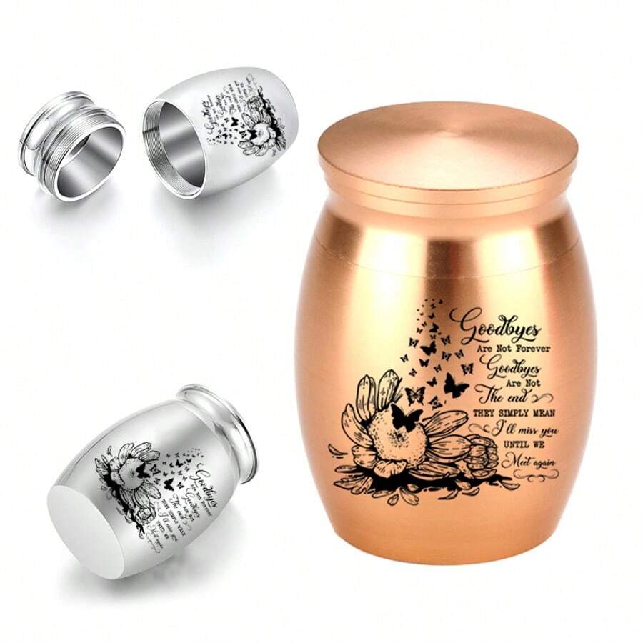 Small Urn For Human Ashes Aluminum Alloy Mini Cremation Urn Small Keepsake Urn Butterfly Flower Pattern Memorial Ashes - Multicolor - View 1