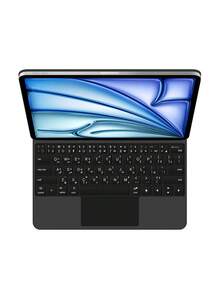 适用于 iPad Air 11/13 英寸 M3/2025/A16（第十代）的阿拉伯语键盘保护套，以及适用于 iPad Pro 11/12.9 英寸/13 英寸 M4/M2（第六代/第五代/第四代）的翻盖式键盘保护套，支持智能无线多点触控、背光和磁吸功能，黑色 - Black-Arabic - 查看 12