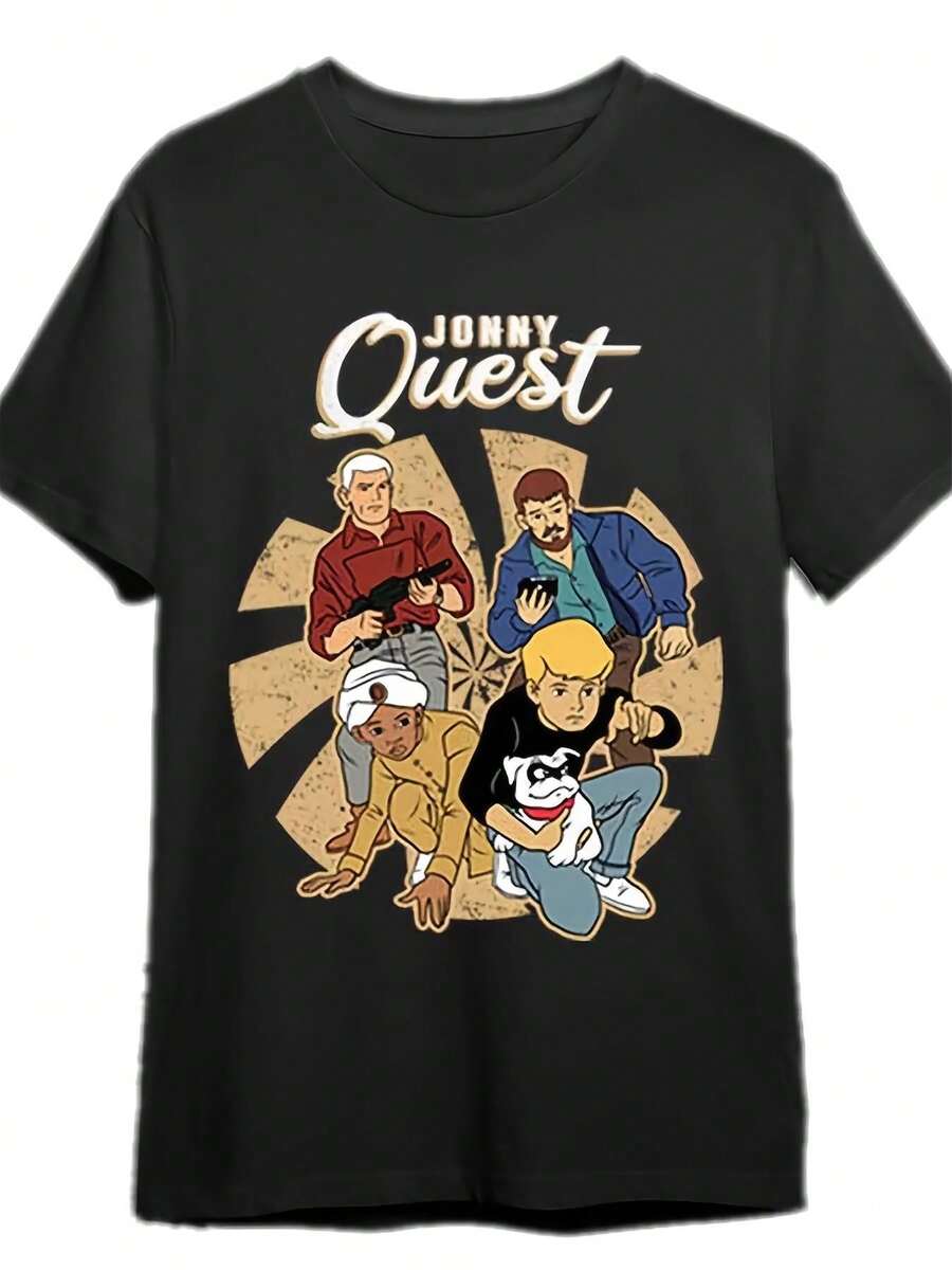 Men's Short Sleeve T-Shirts 2026 Men's Short Sleeve T-Shirt With Round Neck, Johnny Quest Casual Top, Lightweight And Comfortable For Spring/Summer, 220G Cotton, Streetwear - Black - View 1