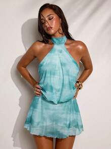 Vestido corto de verano elegante y sexy con estampado floral y espalda descubierta - Verde - Ver 5